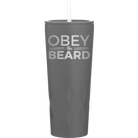 Laser etched slate 20 oz vacuum insulated tumbler with 'Obey the Beard' design