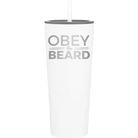 Laser etched white 20 oz vacuum insulated tumbler with 'Obey the Beard' design