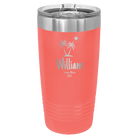 Personalized coral 20 oz vacuum insulated tumbler with 'Palm Trees' design