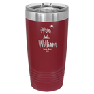 Personalized maroon 20 oz vacuum insulated tumbler with 'Palm Trees' design