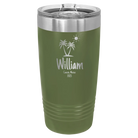 Personalized olive green 20 oz vacuum insulated tumbler with 'Palm Trees' design