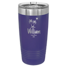 Personalized purple 20 oz vacuum insulated tumbler with 'Palm Trees' design