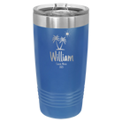 Personalized royal blue 20 oz vacuum insulated tumbler with 'Palm Trees' design