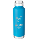 Personalized aqua 24 oz vacuum insulated water bottle with 'Palm Trees' design