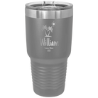 Personalized dark gray 30 oz vacuum insulated tumbler with 'Palm Trees' design