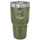 Personalized olive green 30 oz vacuum insulated tumbler with 'Palm Trees' design