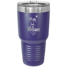 Personalized purple 30 oz vacuum insulated tumbler with 'Palm Trees' design