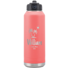 Personalized coral 32 oz vacuum insulated water bottle with 'Palm Trees' design