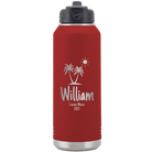 Personalized maroon 32 oz vacuum insulated water bottle with 'Palm Trees' design