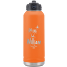 Personalized orange 32 oz vacuum insulated water bottle with 'Palm Trees' design