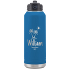 Personalized royal blue 32 oz vacuum insulated water bottle with 'Palm Trees' design