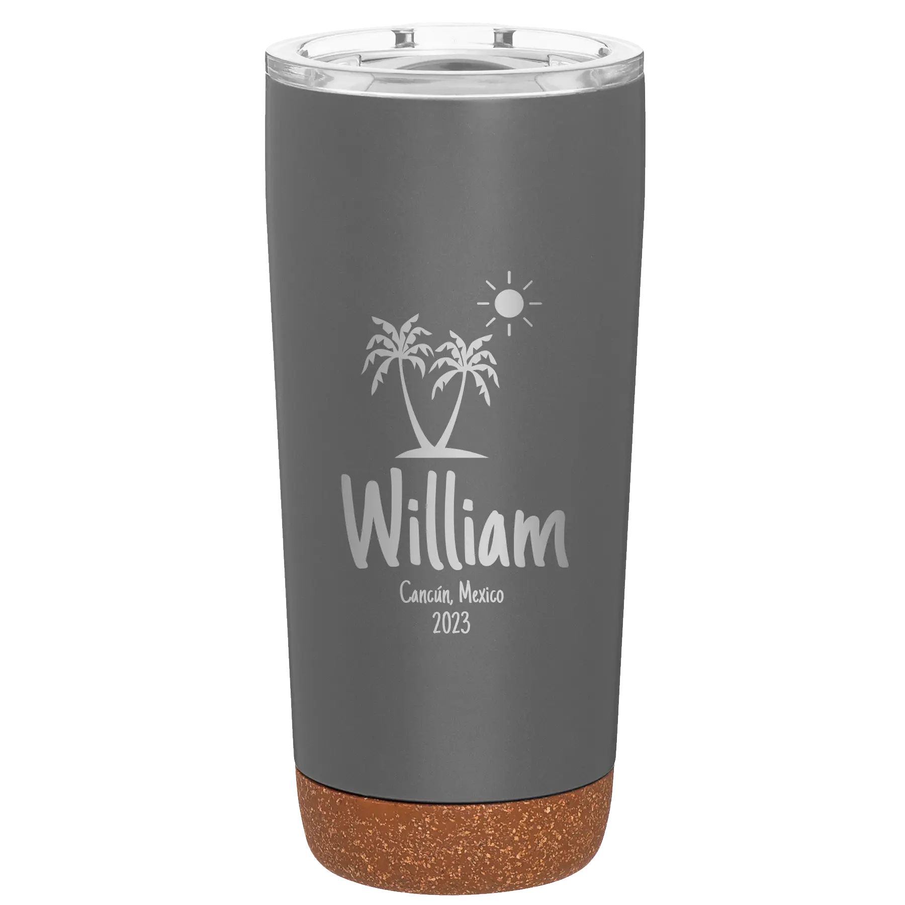 Personalized storm gray 20 oz vacuum insulated tumbler with 'Palm Trees' design