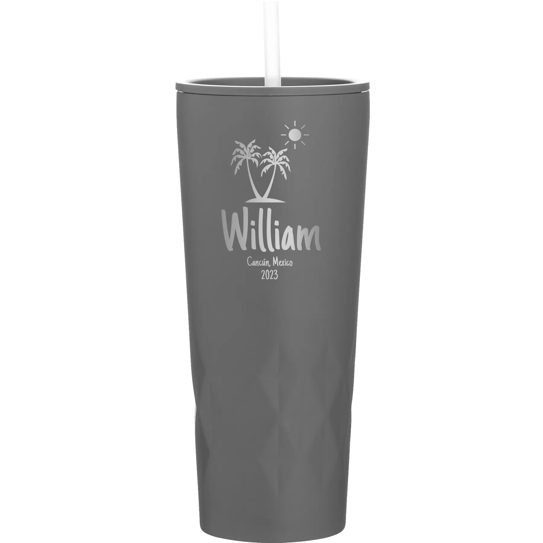 Personalized slate 20 oz vacuum insulated tumbler with 'Palm Trees' design