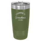 Personalized olive green 20 oz vacuum insulated tumbler with 'Promoted to Grandma' design