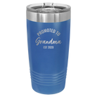 Personalized royal blue 20 oz vacuum insulated tumbler with 'Promoted to Grandma' design