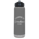 Personalized dark gray 20 oz vacuum insulated water bottle with 'Promoted to Grandma' design