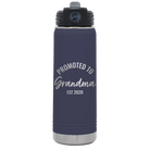 Personalized navy 20 oz vacuum insulated water bottle with 'Promoted to Grandma' design