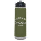 Personalized olive green 20 oz vacuum insulated water bottle with 'Promoted to Grandma' design