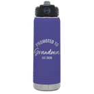 Personalized purple 20 oz vacuum insulated water bottle with 'Promoted to Grandma' design