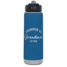 Personalized royal blue 20 oz vacuum insulated water bottle with 'Promoted to Grandma' design