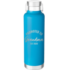Personalized aqua 24 oz vacuum insulated water bottle with 'Promoted to Grandma' design