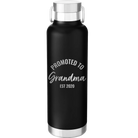 Personalized black 24 oz vacuum insulated water bottle with 'Promoted to Grandma' design