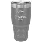 Personalized dark gray 30 oz vacuum insulated tumbler with 'Promoted to Grandma' design