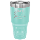 Personalized teal 30 oz vacuum insulated tumbler with 'Promoted to Grandma' design