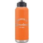 Personalized orange 32 oz vacuum insulated water bottle with 'Promoted to Grandma' design
