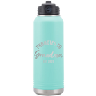 Personalized teal 32 oz vacuum insulated water bottle with 'Promoted to Grandma' design