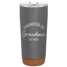 Personalized storm gray 20 oz vacuum insulated tumbler with 'Promoted to Grandma' design