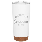 Personalized white 20 oz vacuum insulated tumbler with 'Promoted to Grandma' design