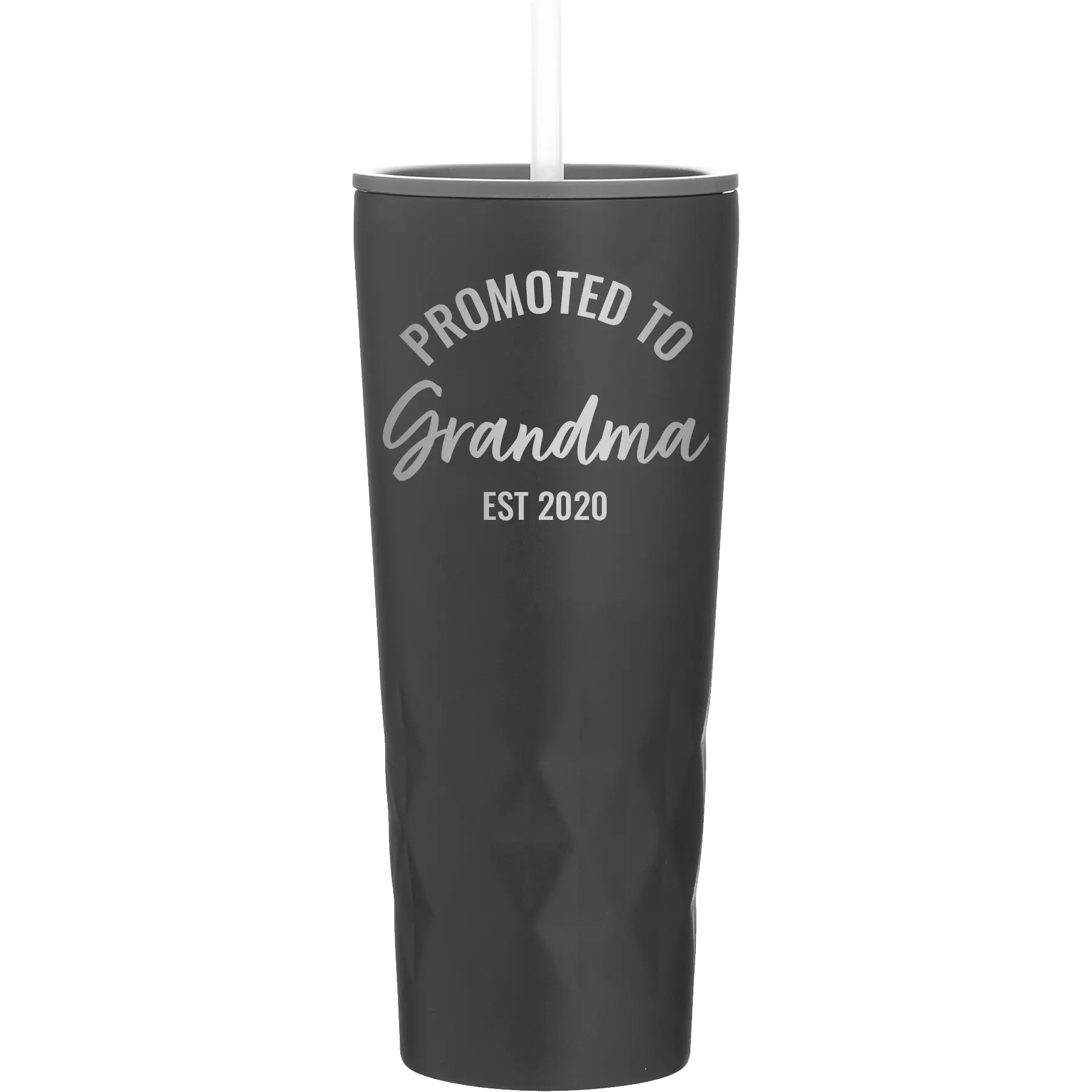 Personalized black 20 oz vacuum insulated tumbler with 'Promoted to Grandma' design