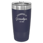 Personalized navy 20 oz vacuum insulated tumbler with 'Promoted to Grandpa' design
