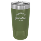 Personalized olive green 20 oz vacuum insulated tumbler with 'Promoted to Grandpa' design