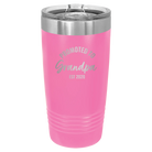 Personalized pink 20 oz vacuum insulated tumbler with 'Promoted to Grandpa' design