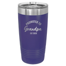 Personalized purple 20 oz vacuum insulated tumbler with 'Promoted to Grandpa' design