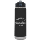 Personalized black 20 oz vacuum insulated water bottle with 'Promoted to Grandpa' design