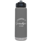 Personalized dark gray 20 oz vacuum insulated water bottle with 'Promoted to Grandpa' design
