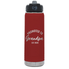 Personalized maroon 20 oz vacuum insulated water bottle with 'Promoted to Grandpa' design