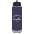 Personalized navy 20 oz vacuum insulated water bottle with 'Promoted to Grandpa' design