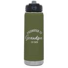 Personalized olive green 20 oz vacuum insulated water bottle with 'Promoted to Grandpa' design