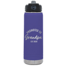 Personalized purple 20 oz vacuum insulated water bottle with 'Promoted to Grandpa' design