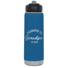 Personalized royal blue 20 oz vacuum insulated water bottle with 'Promoted to Grandpa' design