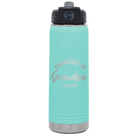 Personalized teal 20 oz vacuum insulated water bottle with 'Promoted to Grandpa' design