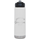 Personalized white 20 oz vacuum insulated water bottle with 'Promoted to Grandpa' design
