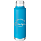 Personalized aqua 24 oz vacuum insulated water bottle with 'Promoted to Grandpa' design