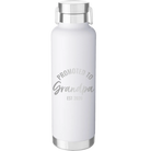 Personalized white 24 oz vacuum insulated water bottle with 'Promoted to Grandpa' design