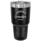 Personalized black 30 oz vacuum insulated tumbler with 'Promoted to Grandpa' design