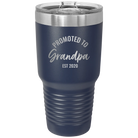 Personalized navy 30 oz vacuum insulated tumbler with 'Promoted to Grandpa' design
